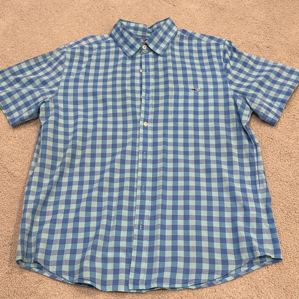 Vineyard Vines Blue and Green Plaid Men's Shirt